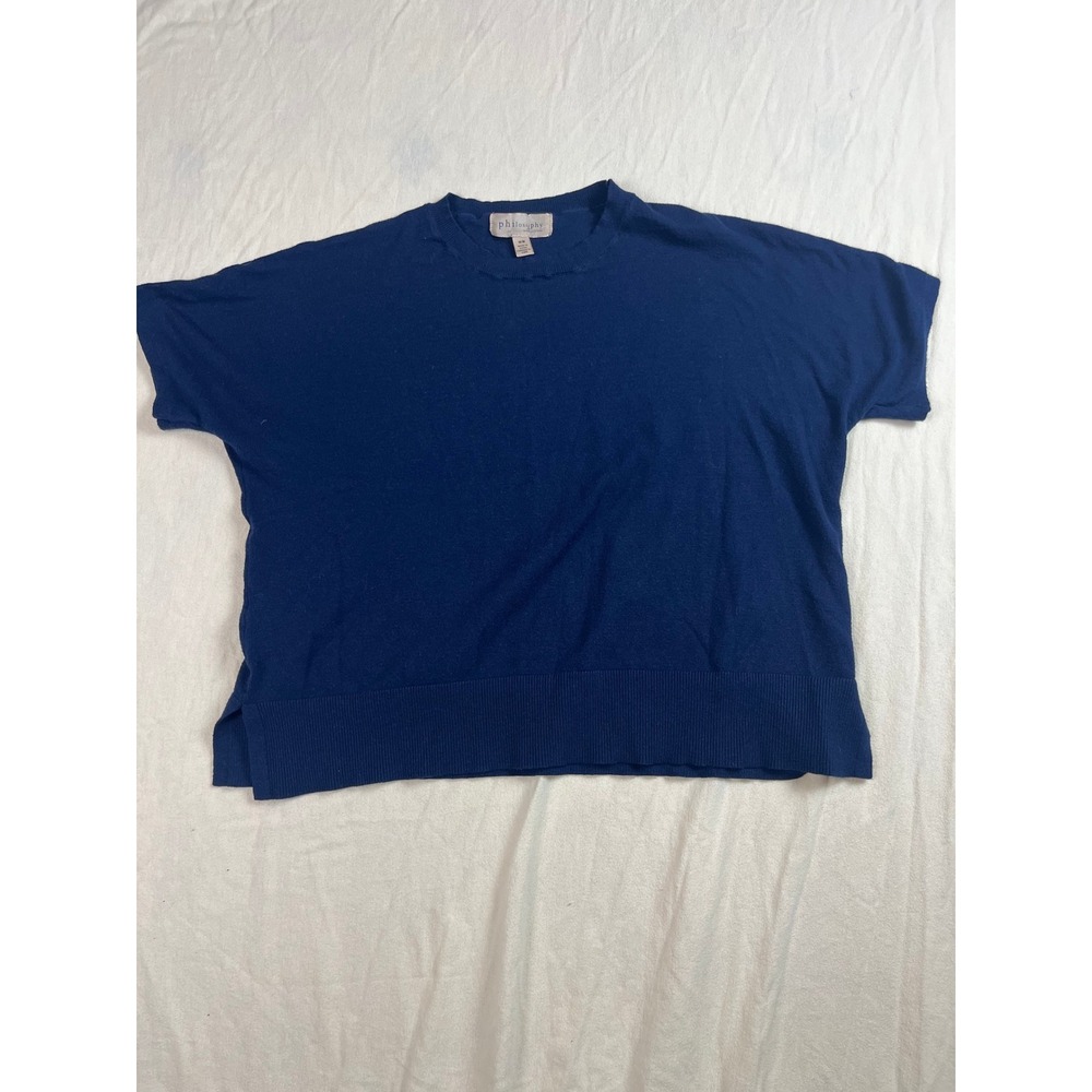 Philosophy Republic Clothing Navy Blue Short‎ Sleeve Knit Boxy Top Womens Medium